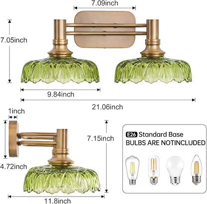 Vintage Green Vanity Lights 2-Light Bathroom Lighting Wall Sconces Over Mirror Picture Wall Light for Bedroom Hallway