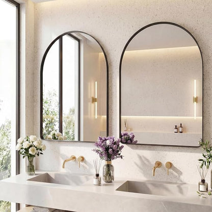 OLIXIS 36x24 Inch Arched Bathroom Wall Mirror, Rounded Rectangle, Black | Modern Wall Mount Vanity Mirror for Over Sink with Matte Metal Deep Framed, for Home Decor, Living Room