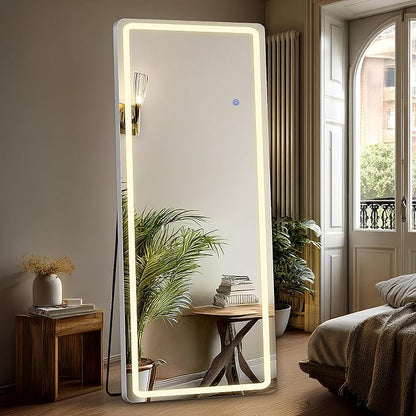 DUMOS Full Length Mirror Lighted, 20"x63" LED Floor Standing Mirror | LED Lights 3 Color Lighting and Shatterproof Tempered Glass, Wall Hanging or Leaning, Floor Standing, Modern Home Decor