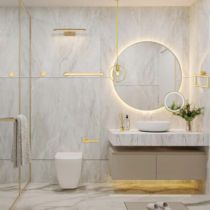 5-Piece Brushed Gold Bathroom Hardware Set - Hand Towel Bar, Toilet Paper Holder, Towel Ring & Rack