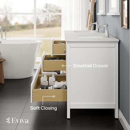 Eviva Britney 72 in. White Double Sink Bath Vanity with Carrara Quartz Top and Undermount Porcelain Sinks