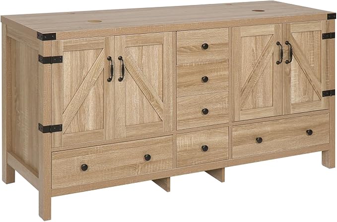 60-inch Natural Color Bathroom Vanity with Side Cabinet, Rustic Fixture Standing Pedestal Cabinet Without Sink