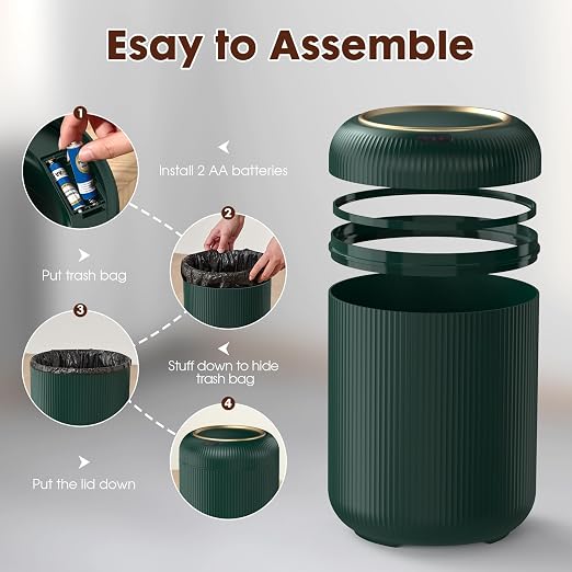 Procade Touchless Sensor Trash Can Bathroom,Small Gold + Green Garbage Can | 3 Gallon Automatic Garbage Can,Smart Room Trash Bin,Mini Auto Plastic Waste Basket for Office,Bedroom,Dorm,Toilet,Rv,Kitchen