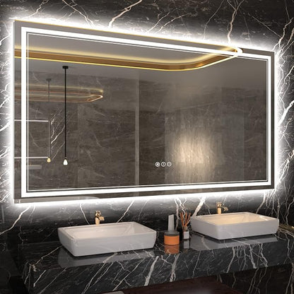 60x36 Inch RGB LED Bathroom Mirror with Lights | Front and RGB Backlit, Dimmable, Memory, Anti Fog, Shatterproof, Horizontal/Vertical, Lighted Mirrors for Bathroom Wall