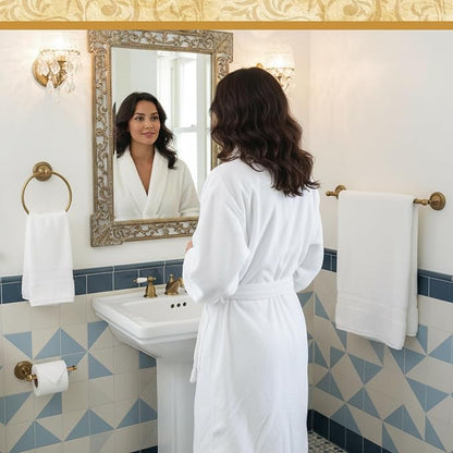 4 Pcs Antique Brass Gold Bathroom Accessories Set Wall-Mounted Adjustable Towel Rack & Round Towel Ring & Toilet Paper Holder & Robe Hook, Wall Mounted Brass Vintage Bath Hardware Set