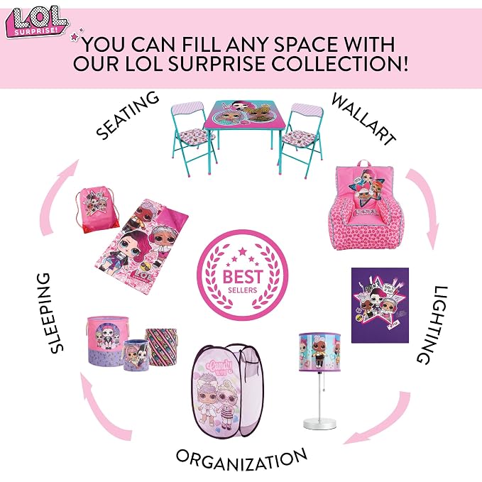 LOL Surprise Pop Up Laundry Hamper,Pink Kids Clothes Storage with Durable Carry Handles, 21" H x 13.5" W x 13.5" L