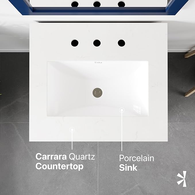 Eviva Aberdeen 24 in. Blue Single Sink Bath Vanity with Carrara Quartz Top and Undermount Porcelain Sink