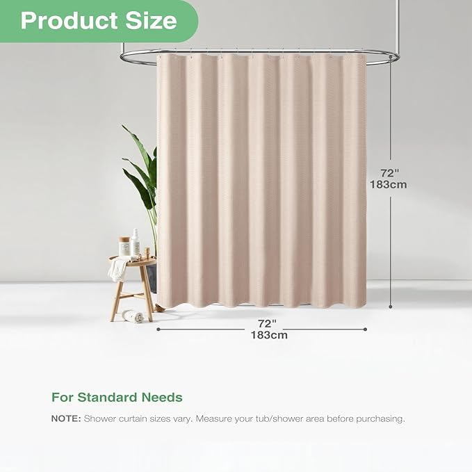 Blush Pink Fabric Shower Curtain - Waffle Weave Textured Heavy Duty Cloth Shower Curtains for Bathroom, 256GSM Hotel Luxury Weighted Bath Curtain Set with 12 Hooks,72x72, Blush Pink | Thick Textured Cloth, Weighted Hem, Water Repellent Washable, Hotel ...
