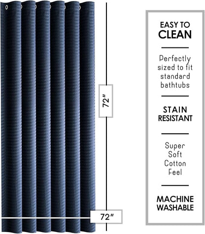 Clara Clark Navy Blue Shower Curtain - Hotel Quality Waffle Fabric Bath Curtain 72x72, Heavy Duty Waterproof Shower Curtains for Bathroom