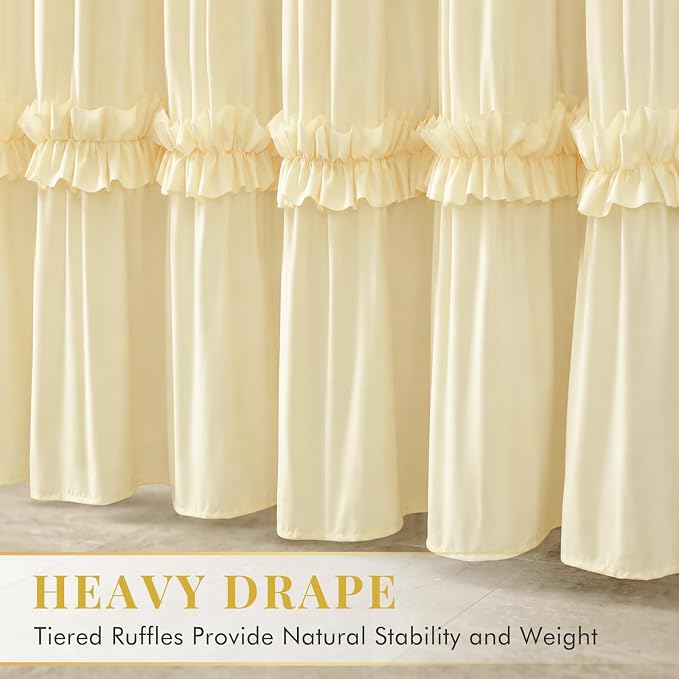 LIPA Boho Rustic Barely Butter Ruffle Shower Curtain 72x84 Inches | Farmhouse Shower Curtains for Bathroom,Water‑Resistant Fabric Shower Curtain,Bohemian Bathroom Decor
