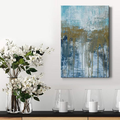 Renditions Gallery Canvas Wall Art Home Decorations Paintings & Prints Blue Grey Dripping Sand Modern Canvas Abstract Wall Hanging Artwork for Living Room Office Kitchen - 24"x36" LT02