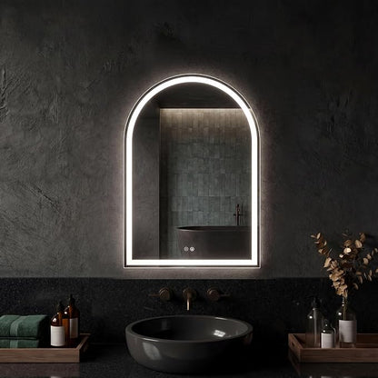 DUMOS 20"x28" LED Bathroom Mirror with Lights, Arched Vanity Mirror | Anti-Fog, Dimmable, 3-Color Light, Memory Function, Front Light and Backlit, Tempered Glass