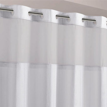 It's A Snap! Waffle Stripe Shower Curtain, 2-in-1 with Fabric and Sheer Top Window, Flex-On Rings, Liner Compatible, 71' x 74', Bright White