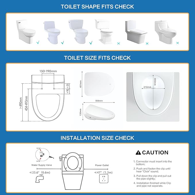 FN3 Smart Toilet Seat, Elongated Toilet Seat Slow Close, Electric Heated Bidet with Pre-Wet, Bidet Attachment for Toilet Warm Water, Air Dryer, Remote Control