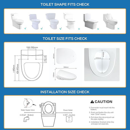 FN3 Smart Toilet Seat, Elongated Toilet Seat Slow Close, Electric Heated Bidet with Pre-Wet, Bidet Attachment for Toilet Warm Water, Air Dryer, Remote Control