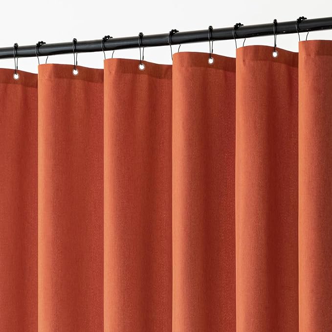 MIULEE Fall Burnt Orange Terracotta Linen Shower Curtain 72*72 Metal Hooks | Modern, Heavy Duty, Fabric Shower Curtain, Waterproof Thick Cloth Shower Curtain, Washable, Bathroom Hotel Bathtub