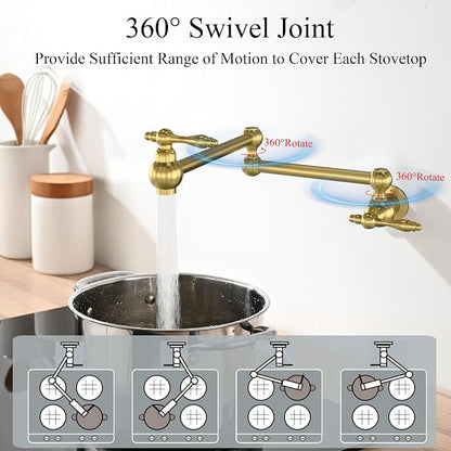 Faucets with Wall Mount Double Joint Swing Arms - Leak Free Design with High-Flow Aerators - Retractable & Folding for Space Saving