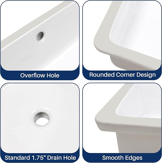 Enbol 20x16 inch Undermount Bathroom Sinks Rectangular White Porcelain Vessel Sink Modern Under Counter Lavatory Basin ECU1713