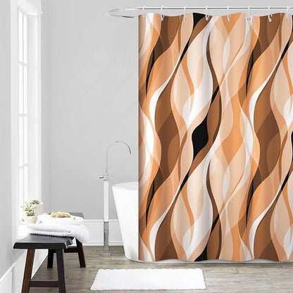 Orange Shower Curtain, Modern Abstract Burnt Orange Striped Shower Curtain Set for Bathroom Waterproof Polyester Shower Curtain with Hooks, 60x72 Inch
