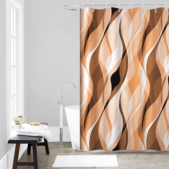 Orange Shower Curtain, Modern Abstract Burnt Orange Striped Shower Curtain Set for Bathroom Waterproof Polyester Shower Curtain with Hooks, 54x72 Inch