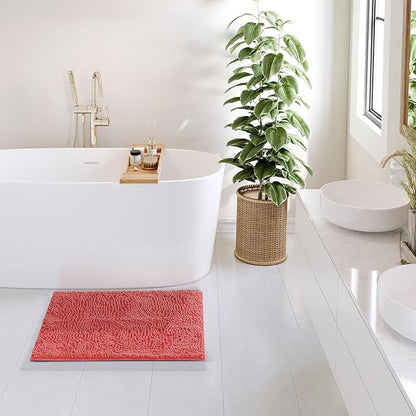 Hearth & Harbor Bathroom Rugs, Chenille Bath Mat - Machine Washable Bath Mats for Bathroom Non-Slip Backing Rubber, Quick Dry Bathroom Mat - Rose Bath Rug, 17x24