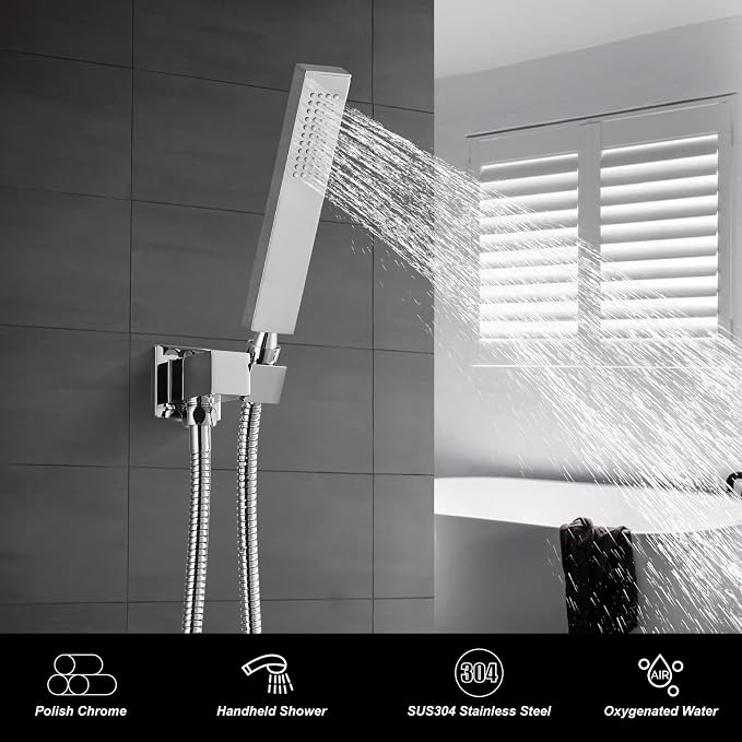 Heyalan Hand-held Shower Head Set-SUS304 Handheld Shower,Polished Chrome | SUS304 stainless steel wand, straight-style design, single rain spray, 59-inch long hose and standard 1/2-inch connection
