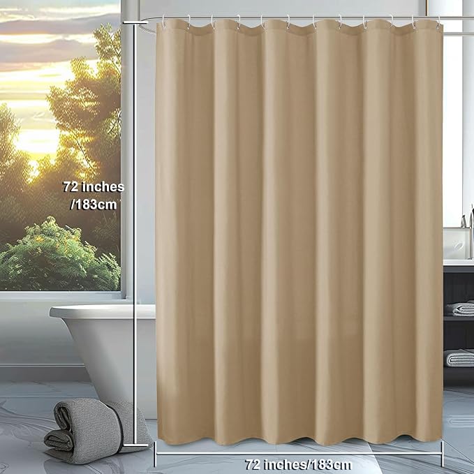 OVZME Zora Solid Taupe Shower Curtain for Bathroom, Fabric Shower Curtain- Soft Cloth & Hotel Spa Quality, Water Repellent, Machine Washable Shower Curtain Set with 12 Hooks, Grommets Top, 72Wx72L