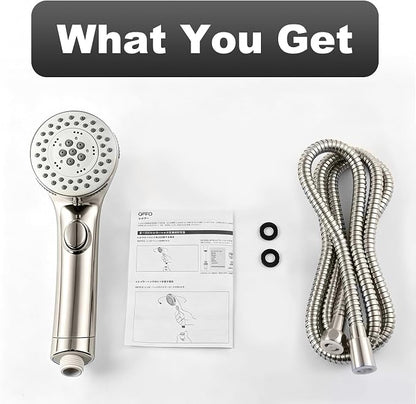 OFFO Shower Head with Hose, 5 Mode Handheld Shower Head with On Off Switch for Water Saving, High Flow Powerful Boosting Showerheads with 60" Stainless Steel Hose, Brushed Nickel