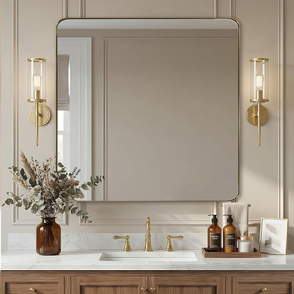 Gold Bathroom Mirrors for Over Sink, 30x30 InchBrushed Gold Wall Mirror, Rectangular Metal Framed Vanity Mirror -Modern Clean Design with Superior Stainless Steel Frame