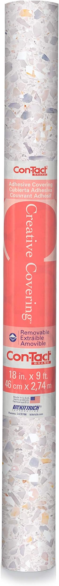Con-Tact Brand Creative Covering, Self-Adhesive Shelf Liner, Multi-Purpose Vinyl Drawer Liner, Easy to Use and Apply, 18'' x 9', Terrazzo Blush