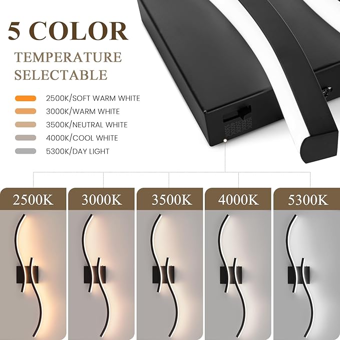 Bathroom Vanity Light Fixture, 26W 5CCT Dimmable Modern Led Bathroom Light Fixtures Over Mirror, LED Vanity Lighting Bar for Bathrooms (Black, 31.5inch)