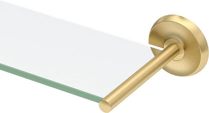 Gatco 5057 Designer II Bathroom Glass Shelf, Floating Rectangle Tempered Glass, Brushed Brass, Wall Mounted Shower Storage Shelf, 22.5 x 5.85 Inch
