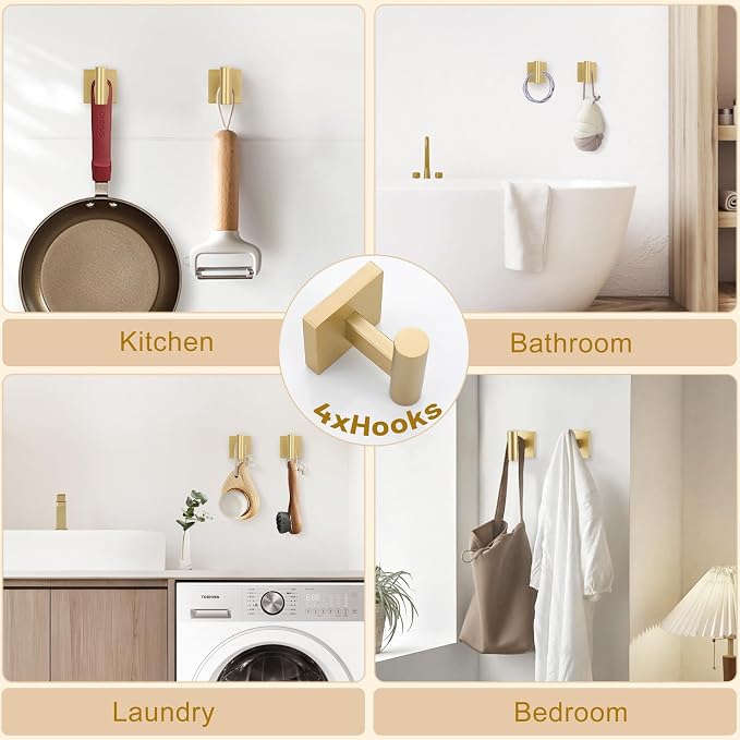 Lairuier 10-Piece Brushed Gold Bathroom Accessories, Towel Bar Set | Bathroom Hardware Set Includes SUS304 23.6" Towel Bar, Towel Ring, Toilet Paper Holder and Towel Hooks Wall Mounted