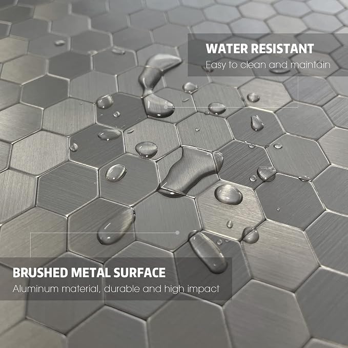 Mini Hexagon Peel and Stick Backsplash, Self Adhesive Stainless Steel Honeycomb Wall Tiles Stick on Backsplash for Kitchen Bathroom (12 Sheets)