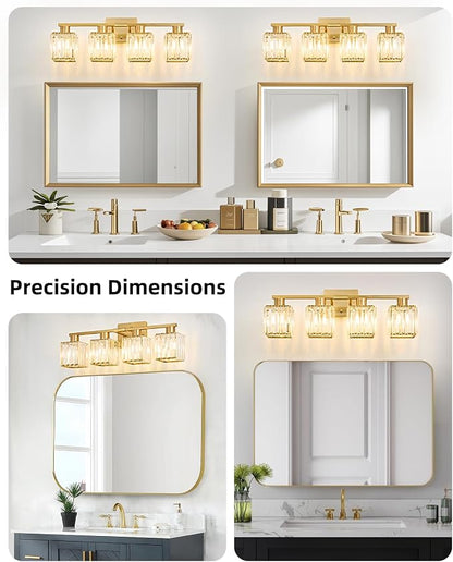 4-Light Bathroom Light Fixtures, Modern Gold Crystal Wall Light for Bathroom,Lighting Fixtures Over Mirror