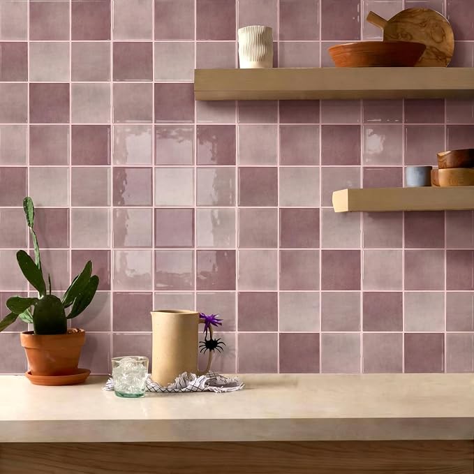 Thicker 3D Peel and Stick Backsplash Tiles, 10 Pcs 12" x 12" | Vintage Red, Glossy Self Adhesive Backsplash Sticker for Renter Friendly Bathroom DIY Wall Makeover, Cover 10 sq ft，Removable