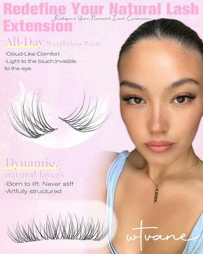 Natural Lash Clusters Only 10mm Lash Extensions Wispy Eyelash Clusters Velure Cluster Eyelash Extensions with Clear Band C Curl Individual Lashes Essential Length for Daily Lash Extensions