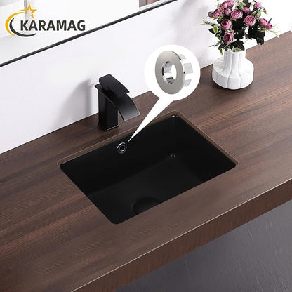 16 Inch Undermount Bathroom Sink Black Rectangle Sink with Overflow | 15-3/4"x11-3/4" Black Under Counter Design,Ceramic,Easy to Clean,Modern Style,Ideal for bathroom, vanity, lavatory, restroom