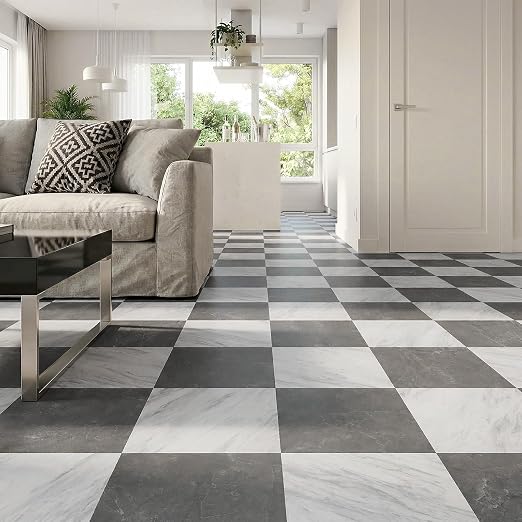 Peel and Stick Floor Tiles | Light Gray Marble | 30 Sq.Ft | Matte Finish / Surface Coated / Anti-Sctrach / Easy to Clean / Kitchen /Bathroom / Living Room /RV