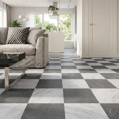 Peel and Stick Floor Tiles | Light Gray Marble | 30 Sq.Ft | Matte Finish / Surface Coated / Anti-Sctrach / Easy to Clean / Kitchen /Bathroom / Living Room /RV