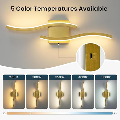 Gold LED Bathroom Vanity Lights: 23.6 Inch 16W Bathroom Lighting Fixtures Over Mirror 5CCT Dimmable 2700-5000K Vanity Lights Modern Bath Sconces Wall Light for Mirror Cabinets Bedroom Living Room