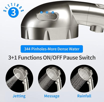 JONKEAN Handheld Shower Head with Hose for RV Brushed Nickel | High Pressure and Water Saving, ON/OFF Switch, Easy to Detachable, Equipped with 3 Spray Modes and Bracket
