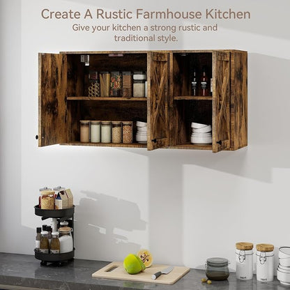 YOURLITE Laundry Cabinet, Medicine Cabinet, Bathroom Kitchen Storage Wall Mounted Farmhouse Organizer with Shelves Over Toilet, 36" Wide, Rustic