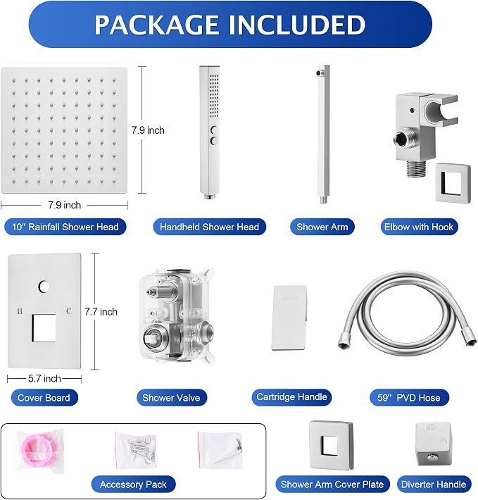 Rain Shower System, 8''Rain Head,2-Spray Handheld,Brushed Nickel | 2 Spray Functions,Anti-Tangle Explosion-proof PVD Hose,Balance Temp Valve,Rust-proof & Scratch-resistant