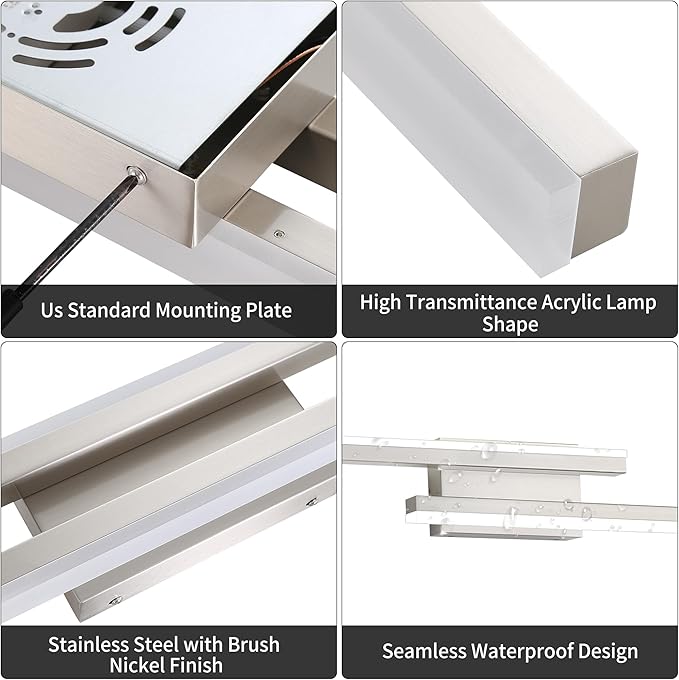 48in Modern LED Brushed Nickel Vanity Light Bar, Dimmable 46W 3200LM, 5000K Cool White, Adjustable Bathroom Light Fixtures Over Mirror -2 Light