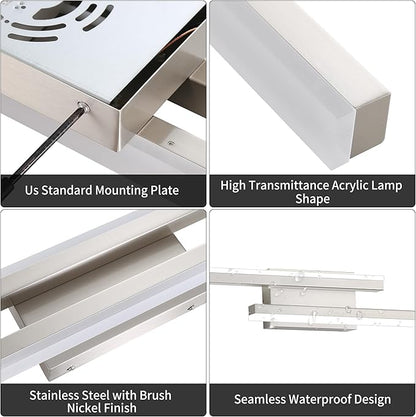 48in Modern LED Brushed Nickel Vanity Light Bar, Dimmable 46W 3200LM, 5000K Cool White, Adjustable Bathroom Light Fixtures Over Mirror -2 Light