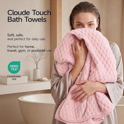 REDKISS Microfiber Bath Towel Large, 31”x 61” 4 Pack, Super Absorbent | Multicolor, Quick Dry, Super Soft, Lint Free, Fluffy Towel for Bathroom, Spa, Gym, Travel, Dorm, Ideal Everyday Use,
