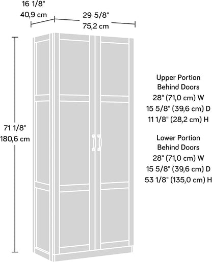Sauder Select 71" Storage Cabinet, Pantry Cabinet Kitchen Storage with Adjustable Shelves, Bathroom Storage Cabinet, in Silver Sycamore