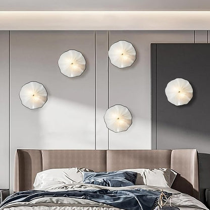 White Glass Wall Light Dia 12" Wall Lamp with Murano Glass Shade Vintage Vanity Lighting Fixture with Metal Base Flush Mount Wall Sconce 2-Light for Bathroom, Bedroom, Bedside, Entryway