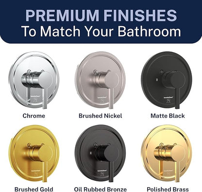HammerHead Showers Solid Metal Single-Handle Trim Kit with Rough-In Shower Valve, Volume and Temperature Control, Pressure Balance, Matte Black